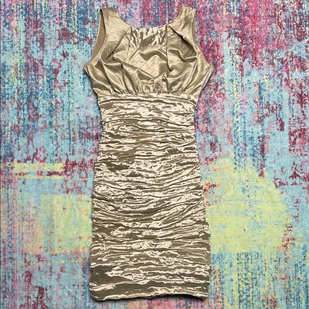 Nicole Miller Champagne Ruched Mini Dress
